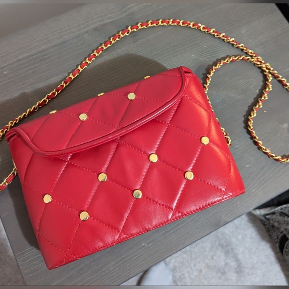 Vintage Red Leather Evening Purse - Picture 1 of 4